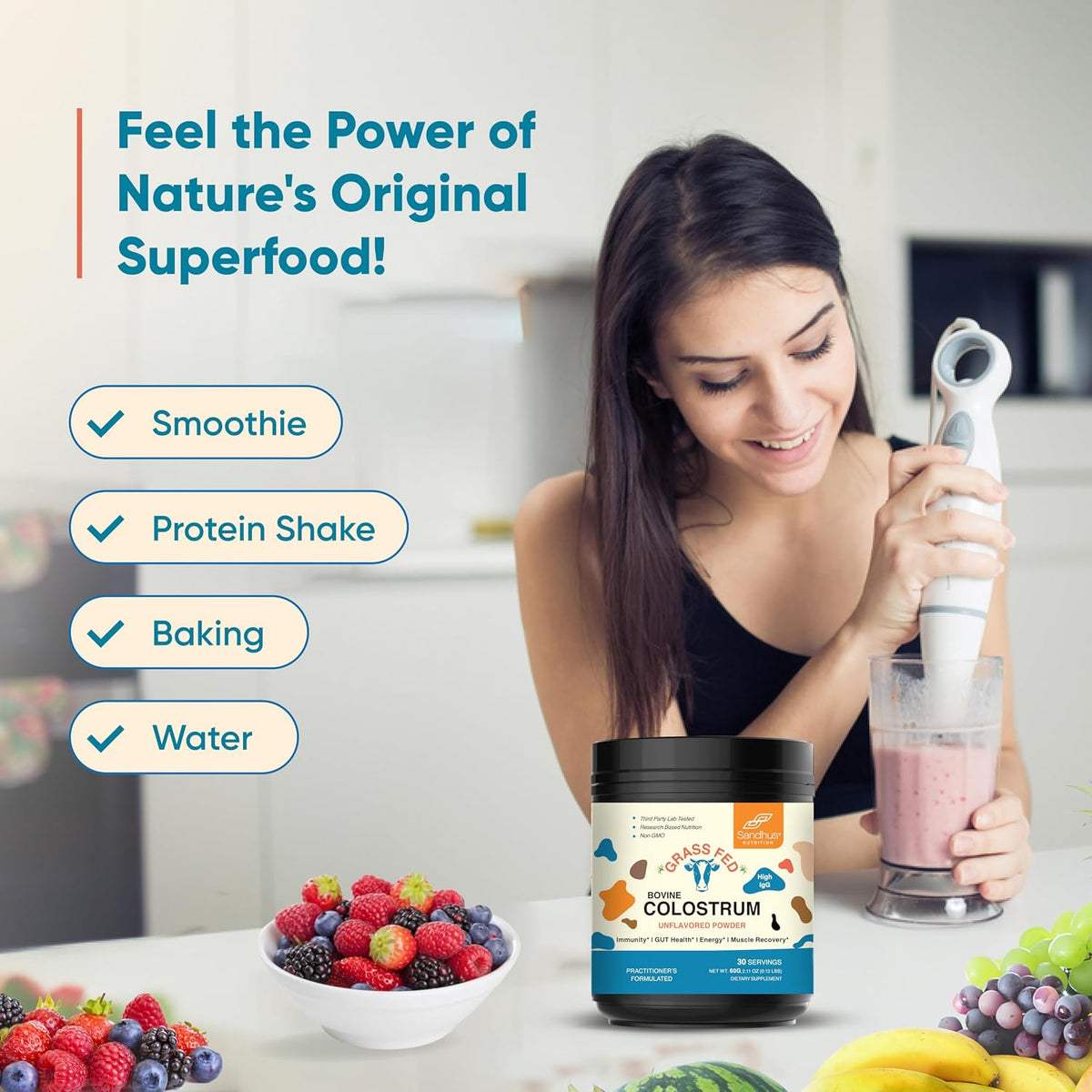 Sandhu's Grass-Fed Bovine Colostrum Powder for Adults – 30 Servings - görsel 4