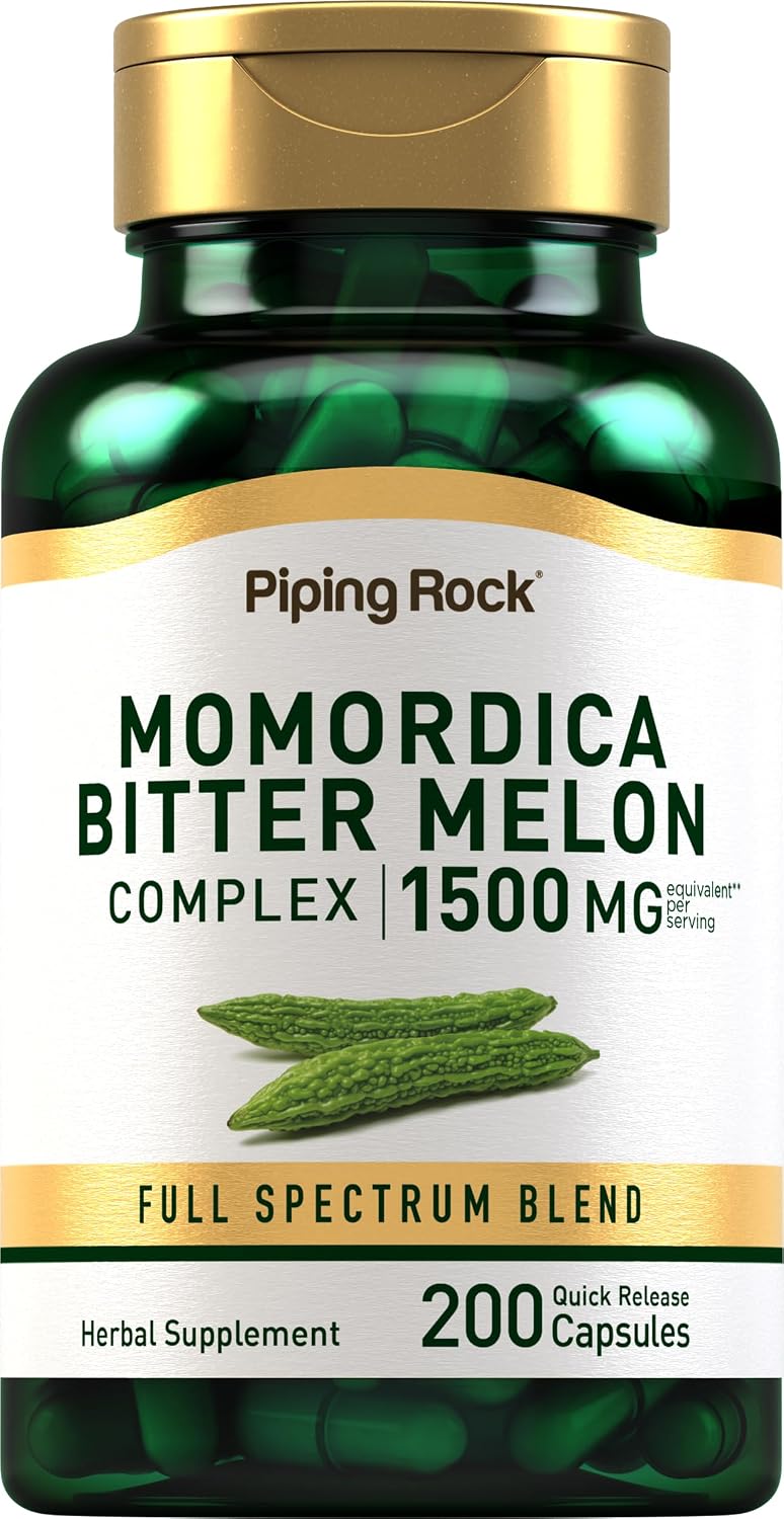 Piping Rock Bitter Melon Capsules - 200 Capsules - Herbal Extract Food Supplement, Non-GM & Gluten-free - görsel 1