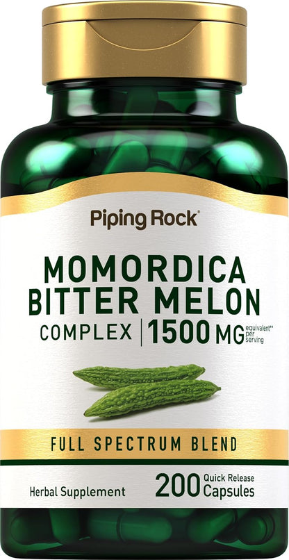 Piping Rock Bitter Melon Capsules - 200 Capsules - Herbal Extract Food Supplement, Non-GM & Gluten-free