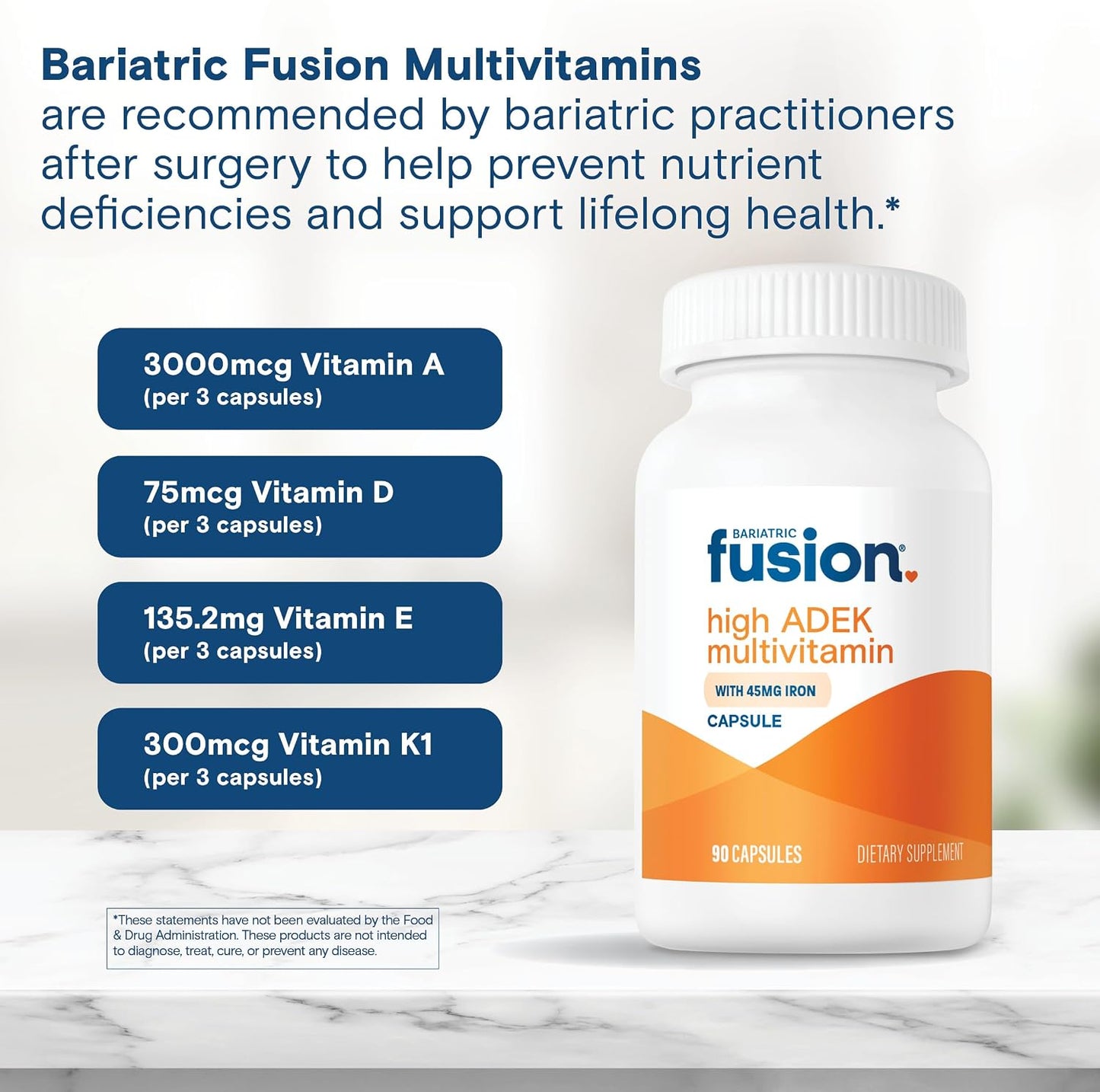 Bariatric Fusion High ADEK Multivitamin with Iron – Bariatric Multivitamin for Duodenal Switch – 90 Capsules - görsel 5