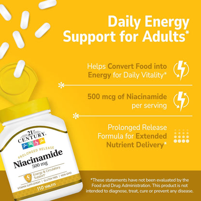 21st Century Niacinamide 500 mg Prolonged-Release Tablets, 110 Tablets