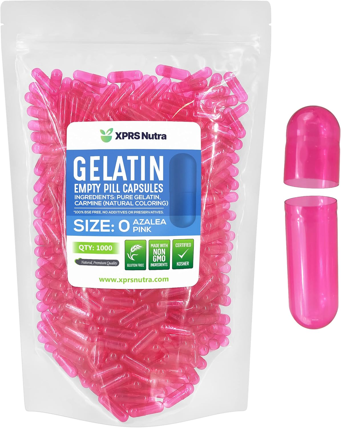 XPRS Nutra Size 0 Empty Capsules - 1000 Count - Azalea Pink - görsel 1