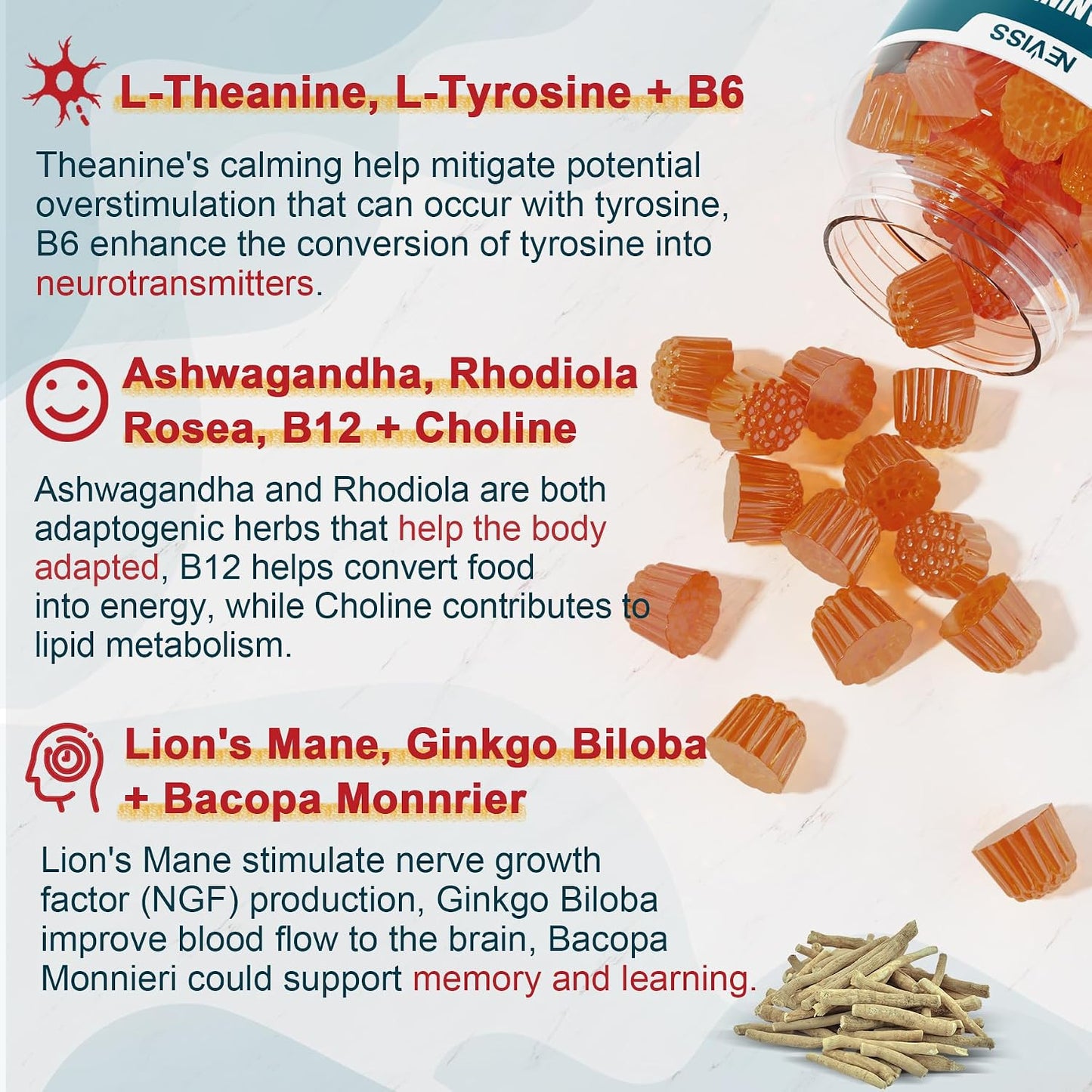 NEVISS 11-in-1 Brain Supplement Gummies for Memory and Focus, Pack of 2 - görsel 3