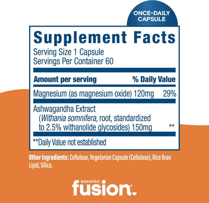 Bariatric Fusion Stress Support* - Vegan Supplement with Magnesium and Ashwagandha - 60 Capsules