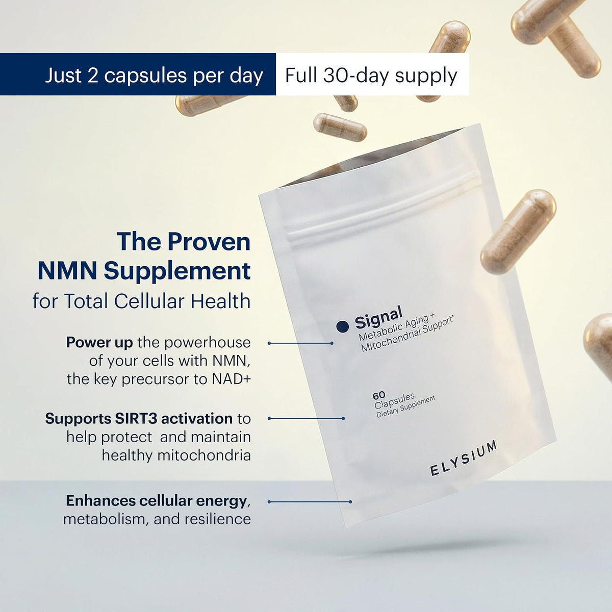 ELYSIUM Signal NMN Supplement – Nicotinamide Mononucleotide for NAD+ Support, Mitochondrial Function and Metabolic Health - görsel 3