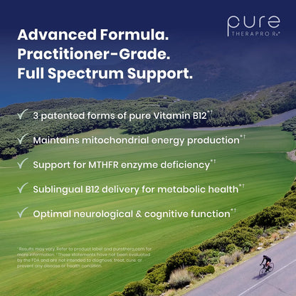 Pure Therapro Rx Vitamin B12 Food Supplement - Methylated Sublingual Liquid - 1250 µg per Drop, 3 Forms of B12, 10 ml (2-Month Supply)