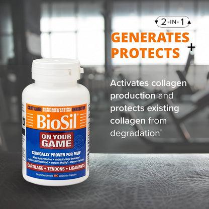 Biosil On Your Game - 60 Vegan Capsules - Patented ch-OSA Complex for Joint Health and Collagen Support