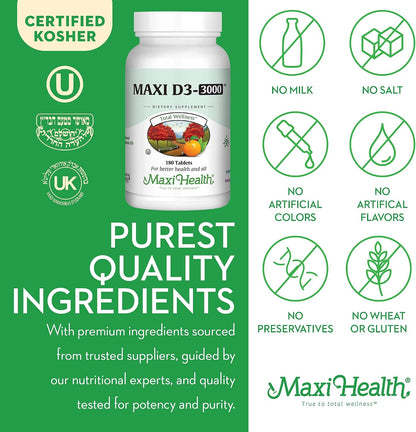 Maxi Health Vitamin D3 3000 IU – 180 Tablets