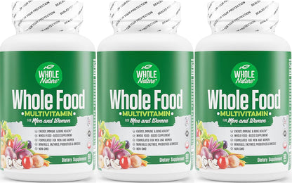 Whole Nature Whole Food Multivitamin - Complete Daily Superfood for Men and Women with Digestive Enzymes, Probiotics, and Omegas (2 Bottles)