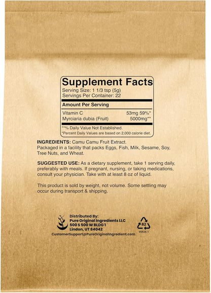 PURE ORIGINAL INGREDIENTS Camu Camu Powder, Source of Vitamin C, Brazilian Superfood (113 g)