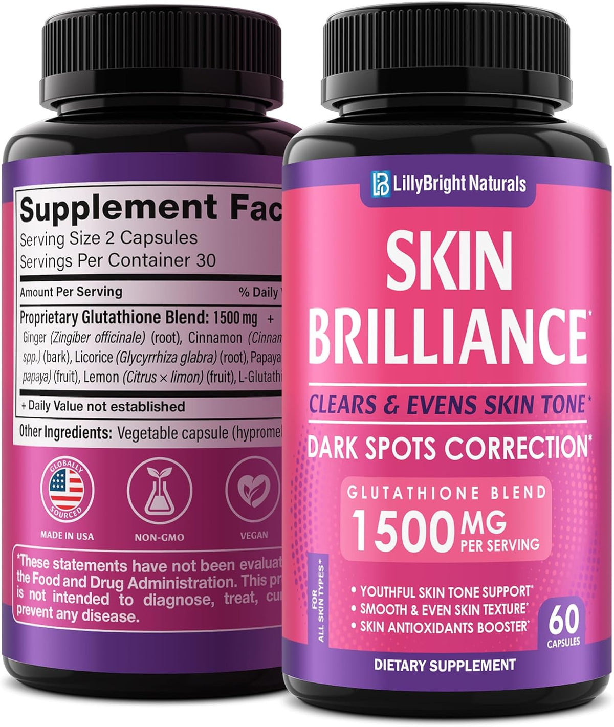 Glutathione Capsules 1500mcg with Vitamin C - Skin Radiance Support (60 Capsules) - görsel 1