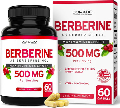 Dorado Nutrition Berberine Supplement 500mg – Digestive and Metabolic Support for Adults – 60 Vegan Capsules