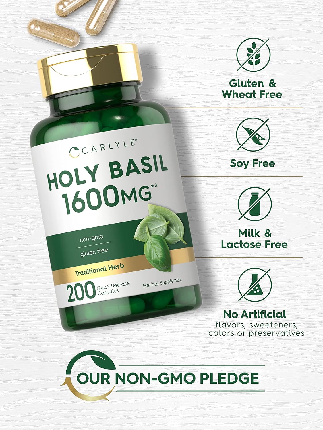 Carlyle Holy Basil Capsules | 200 Capsules | Tulsi Leaf Extract | Herbal Food Supplement - görsel 4