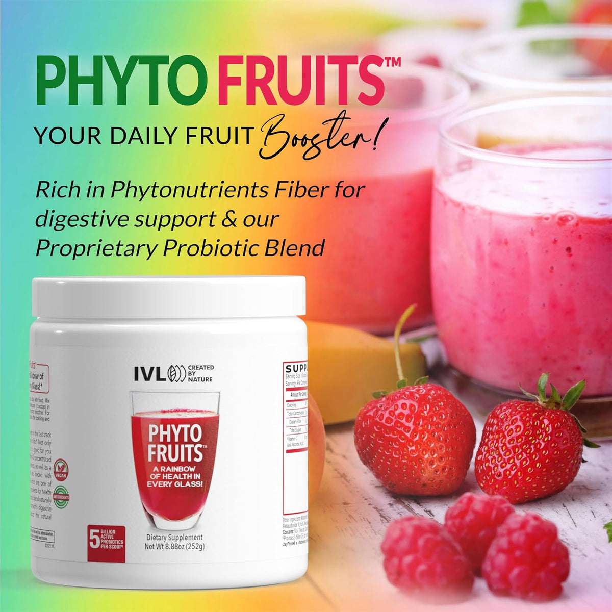 IVL Phyto Fruits Superfood Powder - Vegan, 40 Fruits & Nutrients with Probiotics (30 Servings) - görsel 4