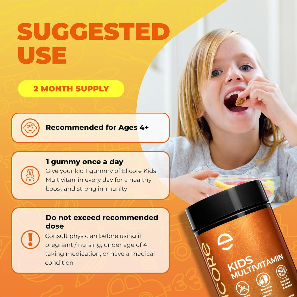 Premium Children's Multivitamin Gummies – 12 in 1 Gummy Vitamins – Chewable Multivitamin for Toddlers and Teens – Immune, Brain & Focus Support – GMO-Free, Gluten-free – 2 Months Supply - görsel 6