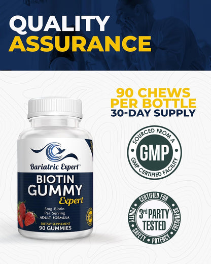 Bariatric Expert Biotin Vitamin – Fast-Dissolving Dietary Supplement for Adults Post Bariatric Surgery, 90 Count