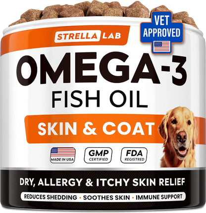 STRELLALAB Omega 3 Fish Oil Chews for Dogs – 180 Chews, Chicken Flavour