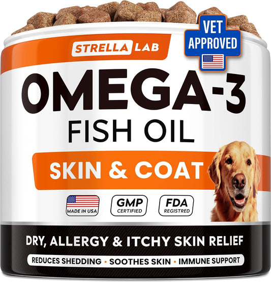STRELLALAB Omega 3 Fish Oil Chews for Dogs – 180 Chews, Chicken Flavour