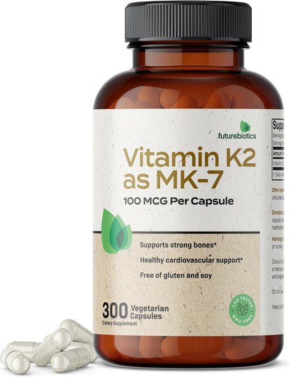 Futurebiotics Vitamin K2 as MK-7 100 mcg, Supports Strong Bones – Non-GMO, 300 Vegetarian Capsules