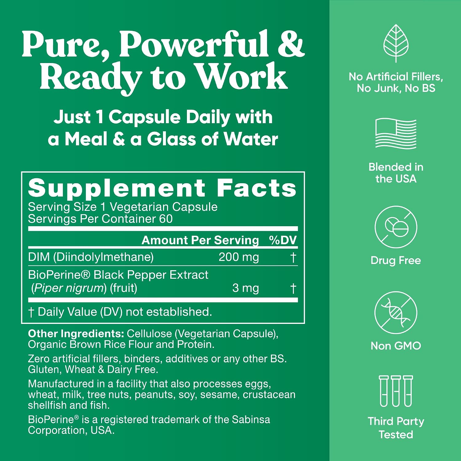Eu Natural Pure DIM 200mg Supplement – Oestrogen Hormone Balance – with BioPerine – 60 Vegan Soft Capsules - görsel 7