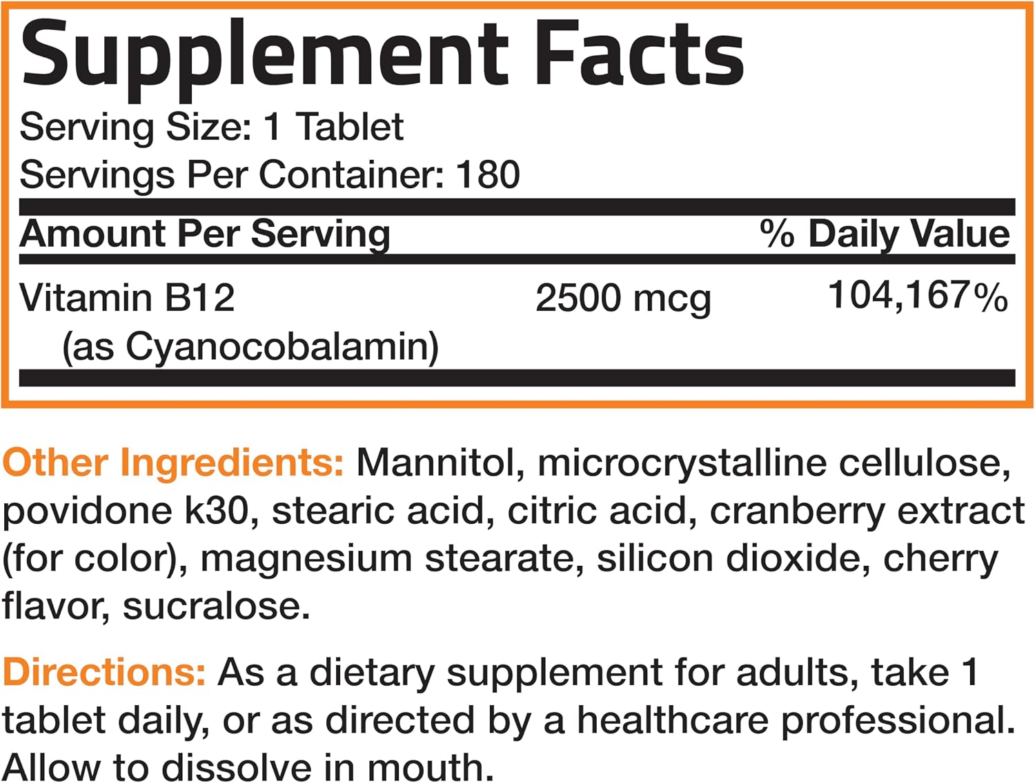 Bronson Vitamin B12 2500mcg Sublingual Tablets - Cherry Flavoured Fast Dissolve - 180 Tablets - görsel 6