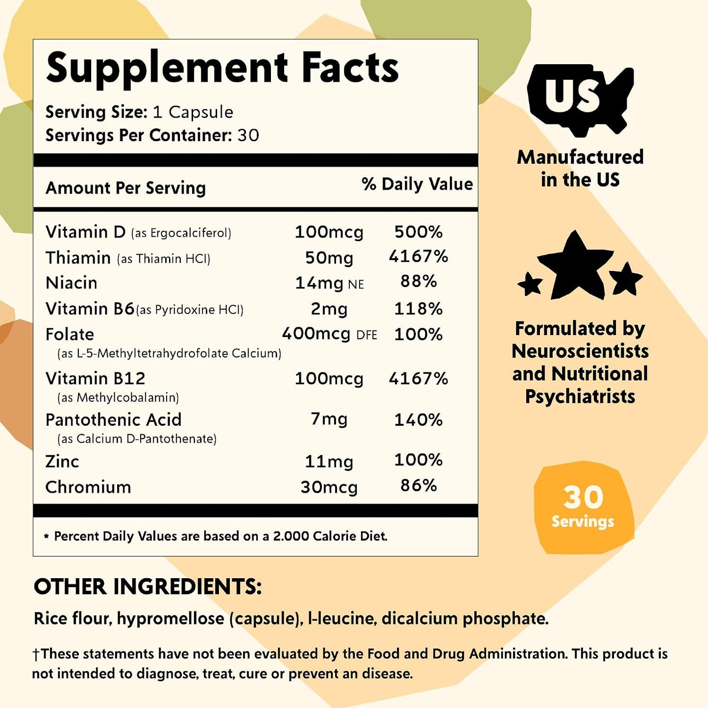 PYM Vitamin B Complex Mood Support Supplement - Methylated B Complex for Mood and Energy, 30 Capsules - görsel 2