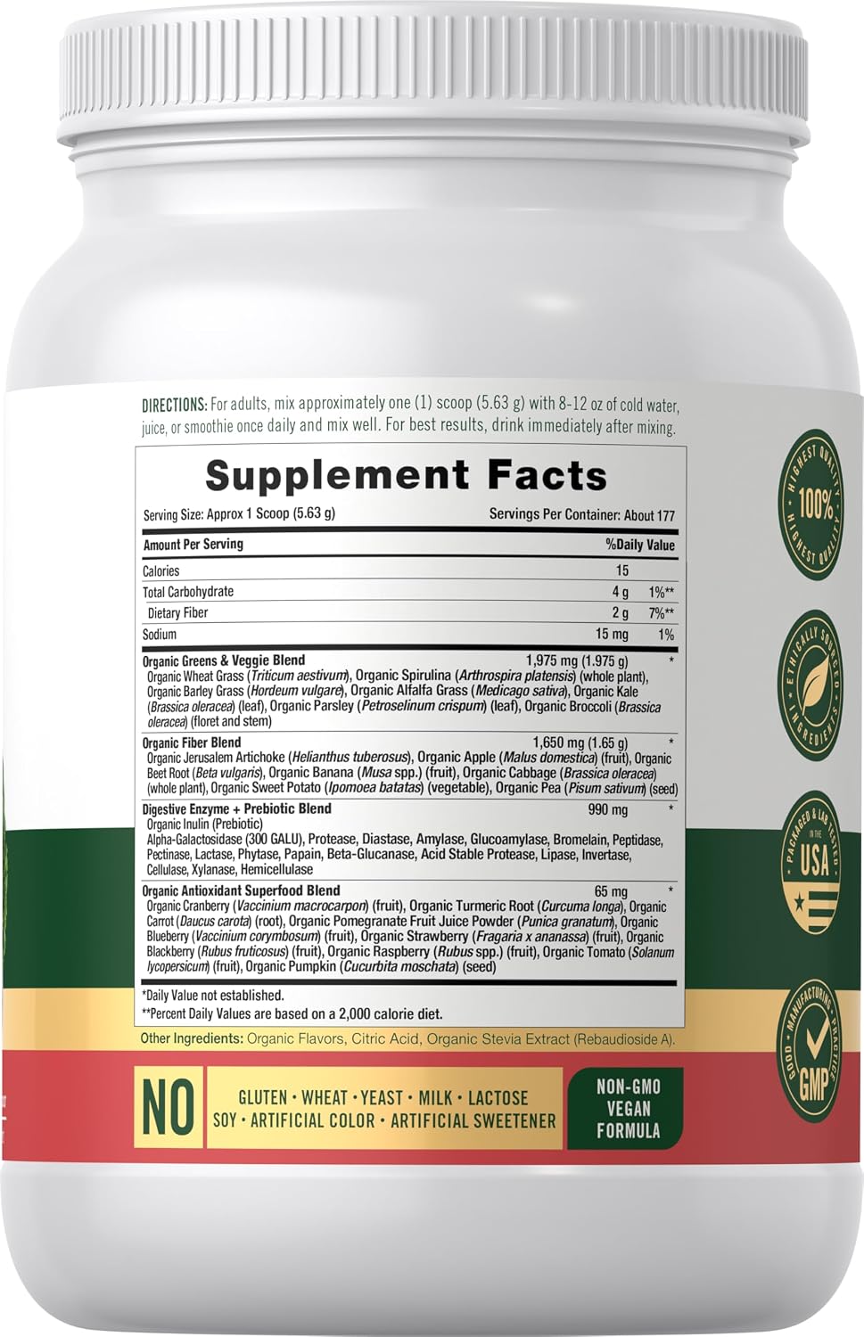 Carlyle Organic Greens Powder, Strawberry Kiwi, 1 kg - görsel 2