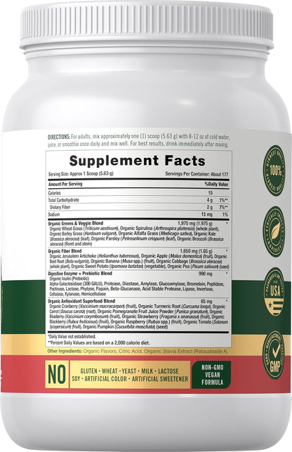 Carlyle Organic Greens Powder, Strawberry Kiwi, 1 kg