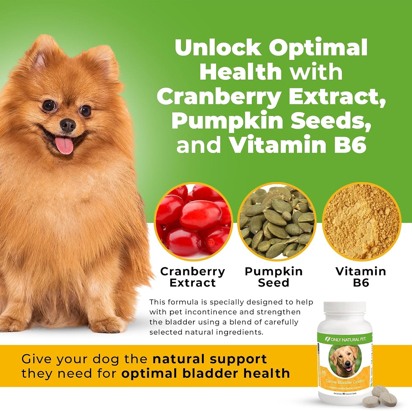 ONLY NATURAL PET Canine Bladder Control - Senior Dog Care Supplement - UTI, Urinary Tract Health, Incontinence Support with Cranberry Extract | Tablets, 90 Chewable Tablets (Natural Turkey Flavour) - görsel 2