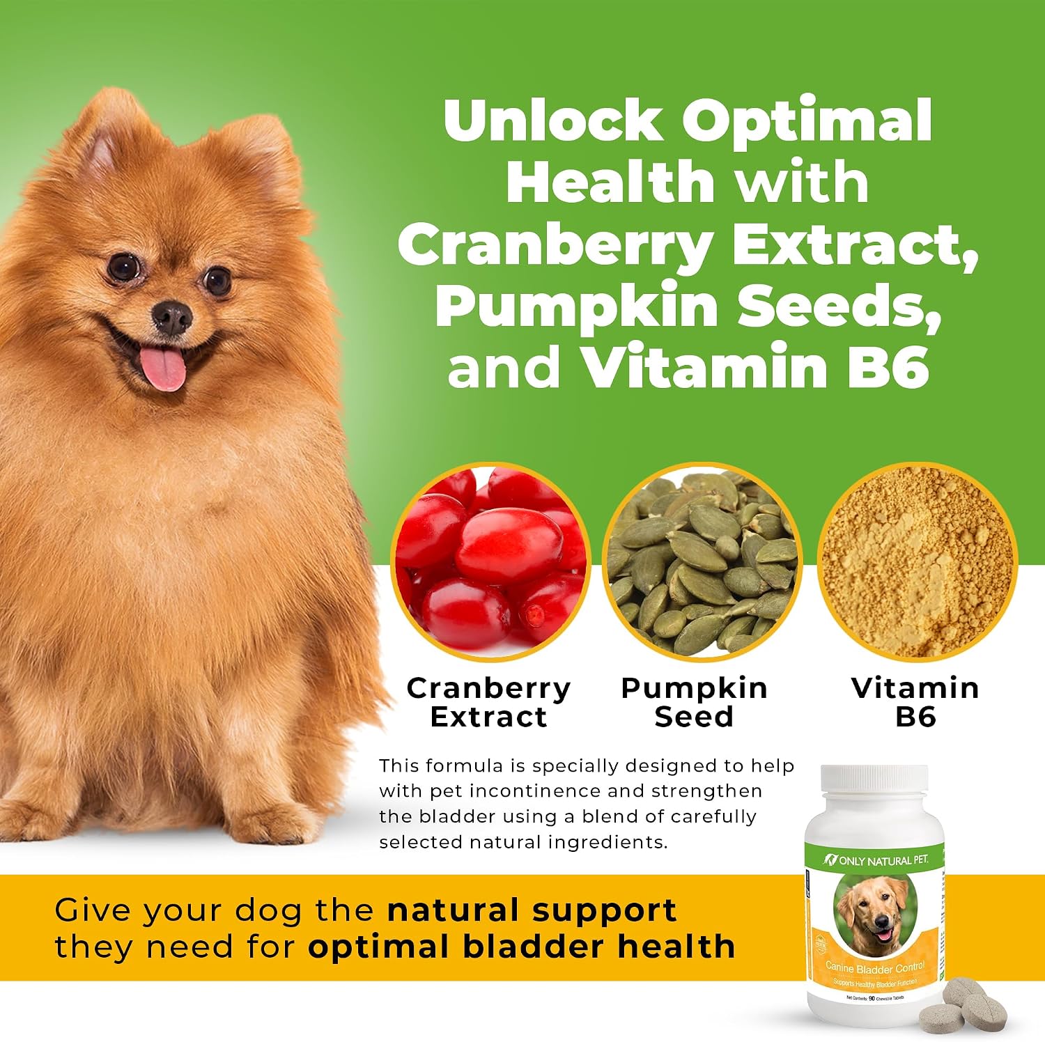ONLY NATURAL PET Canine Bladder Control - Senior Dog Care Supplement - UTI, Urinary Tract Health, Incontinence Support with Cranberry Extract | Tablets, 90 Chewable Tablets (Natural Turkey Flavour) - görsel 2