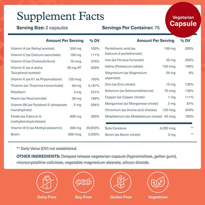 Youtheory High Potency Multi - 150 Vegan Capsules (75 Day Supply) - GLP-1 Support Multivitamin