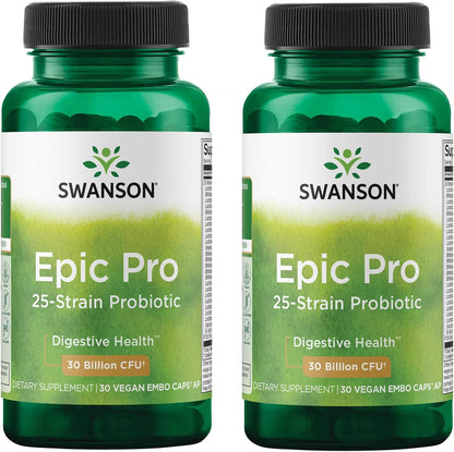 Swanson Epic-Pro 25-Strain Probiotic with Prebiotic FOS – 30 Billion CFU (30 Vegan DRcaps)