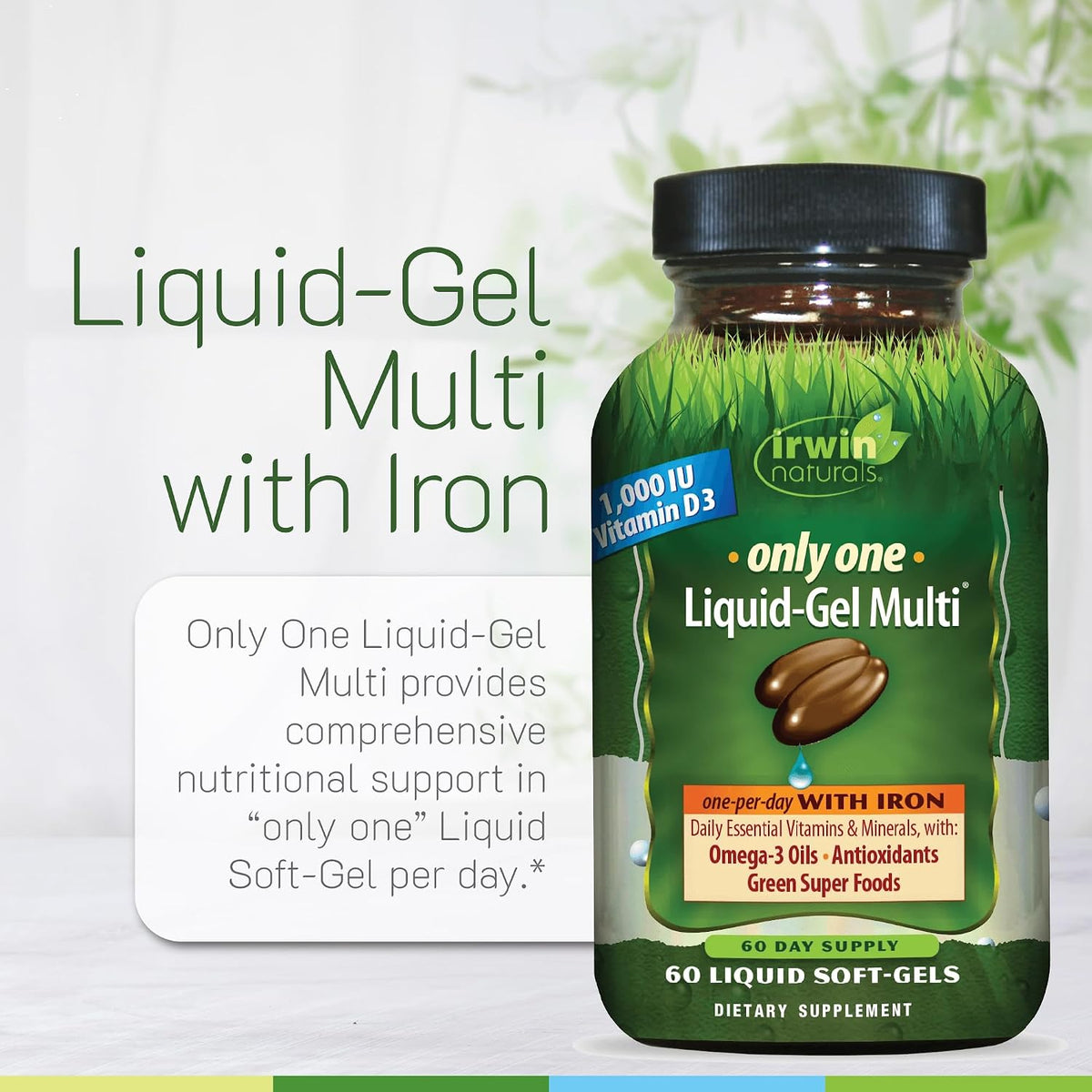 Irwin Naturals Only One Liquid-Gel Multi with Iron – 60 Liquid Softgels – Complete Daily Nutrient Support - görsel 5