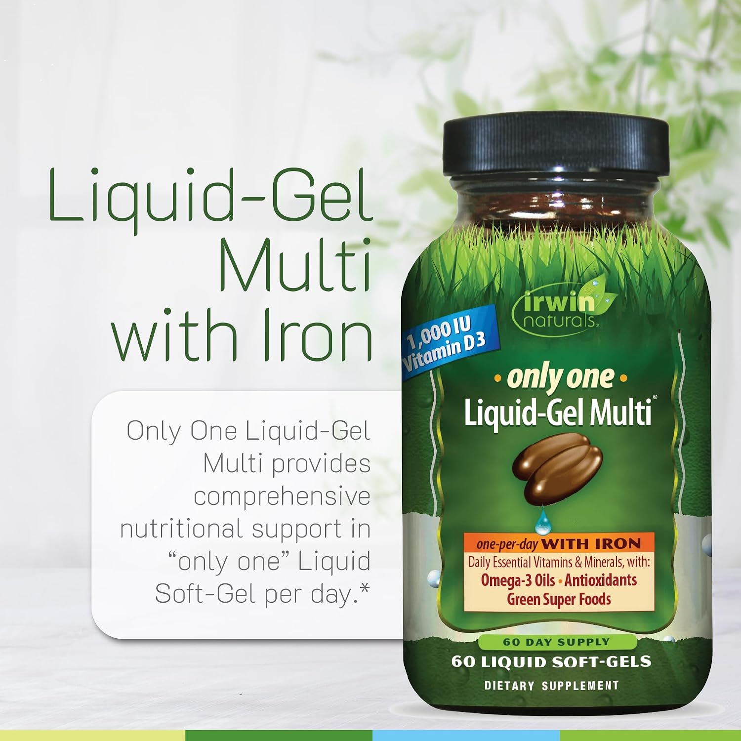 Irwin Naturals Only One Liquid-Gel Multi with Iron – 60 Liquid Softgels (2-Pack) - görsel 5