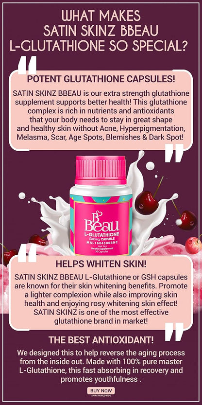 B'Beau L-Glutathione 500mg and Vitamin C Capsules – Two Pack for Antioxidant Skin Support
