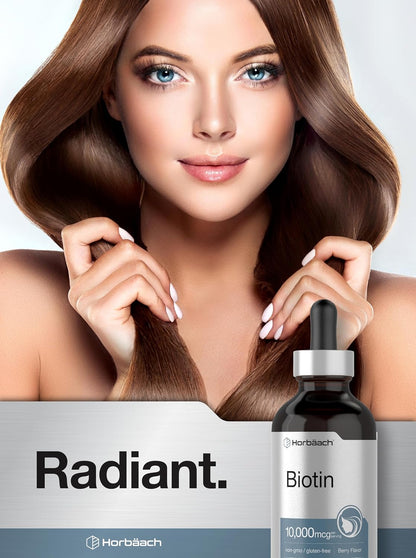 Horbäach Biotin Liquid Drops 10000mcg | 120 ml | Berry Flavour | Vegetarian, Non-GMO & Gluten-free Supplement