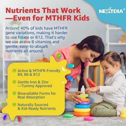 Children's Multivitamin Gummies with Iron – Sugar Free – Daily Vitamins + Probiotics & Algae Omega-3