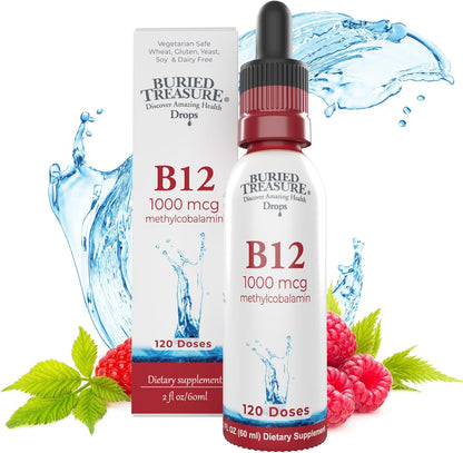 Buried Treasure B12 Drops - 1000mcg Methylcobalamin Sublingual B12, Vegan, 60 ml