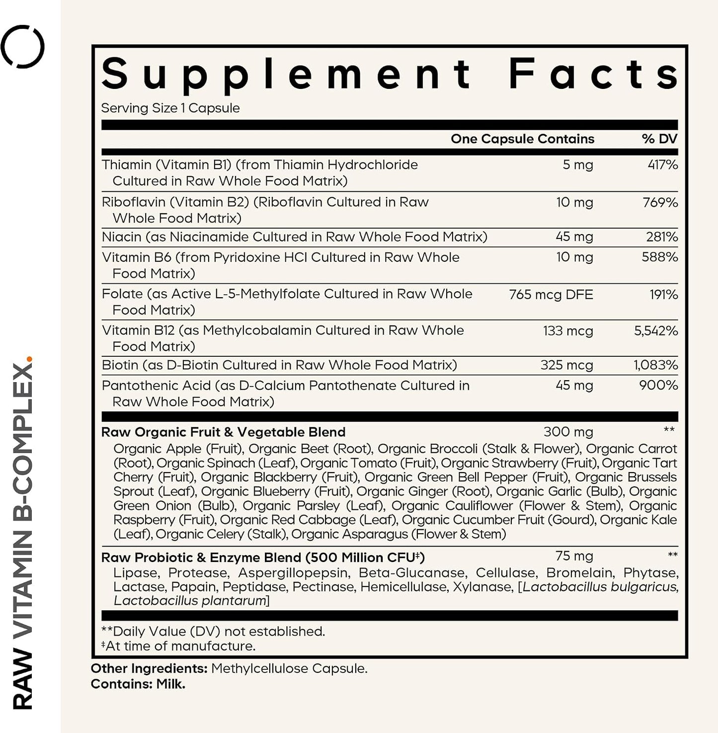 Codeage Raw Vitamin B-Complex Supplement - Essential B Vitamins with Probiotics, Digestive Enzymes, Fruits & Vegetables - 2-Month Supply - Methylfolate - Biotin - Vitamin B12 - Non-GMO - 60 Capsules - görsel 2