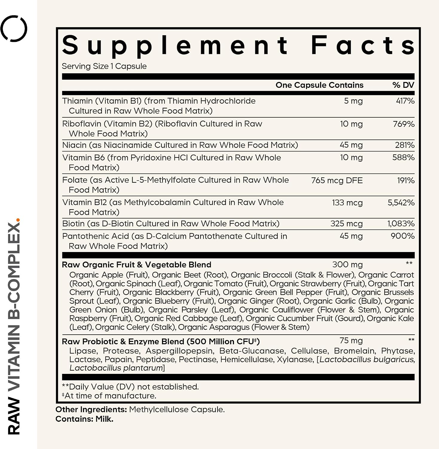 Codeage Raw Vitamin B-Complex Supplement - Essential B Vitamins with Probiotics, Digestive Enzymes, Fruits & Vegetables - 2-Month Supply - Methylfolate - Biotin - Vitamin B12 - Non-GMO - 60 Capsules - görsel 2