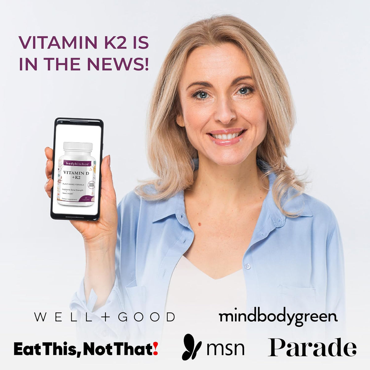 Body Kitchen Vegan Vitamin D3 + K2 MK-7 Supplement, 5000 IU D3 & 180 mcg K2 MK-7, Non-GMO, 60 Veggie Caps - görsel 8