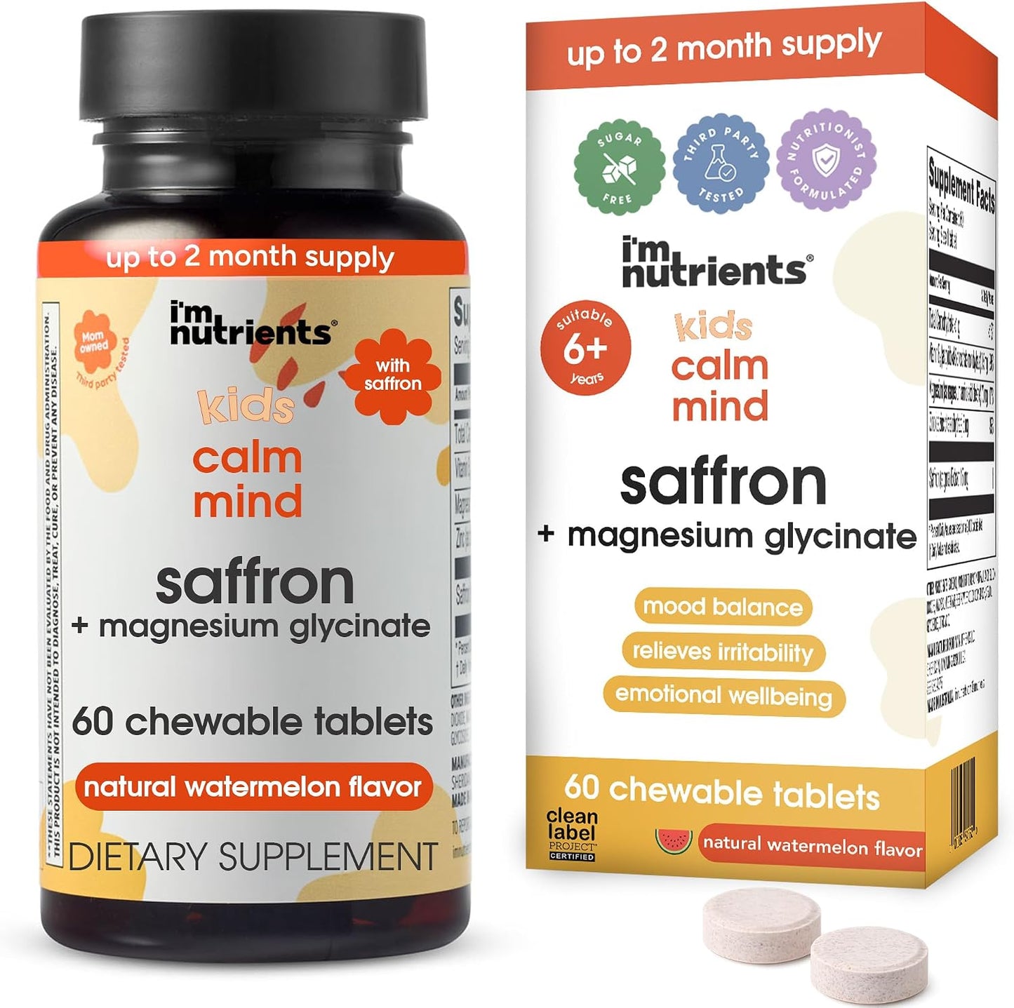 I'm Nutrients Calm Mind | Children's Saffron Supplement | Nervous System Support | 60 Chewable Tablets - görsel 1