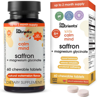 I'm Nutrients Calm Mind | Children's Saffron Supplement | Nervous System Support | 60 Chewable Tablets