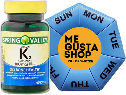 Spring Valley Vitamin K2 100 mcg, 60 Softgels with Pill Organiser