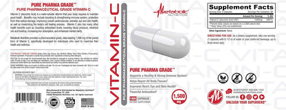 Metabolic Nutrition Vitamin C 1500mg - Pure Pharma-Grade, High Absorption Ascorbic Acid Capsules