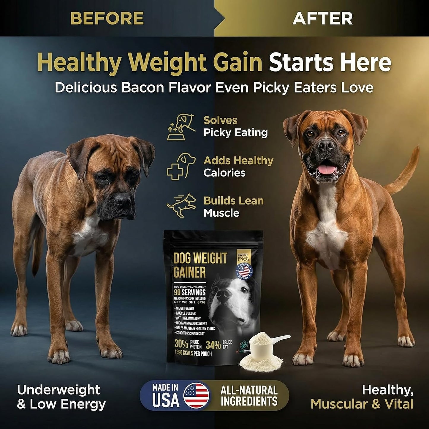 Dog Weight Gainer 90 Servings - Weight Gain Supplements for Dogs - Canine and Dog Muscle Builder - Made in The USA - görsel 2