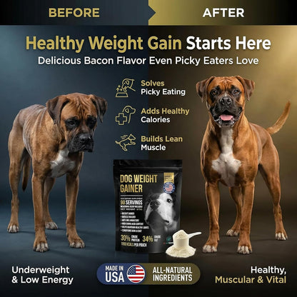 Dog Weight Gainer 90 Servings - Weight Gain Supplements for Dogs - Canine and Dog Muscle Builder - Made in The USA