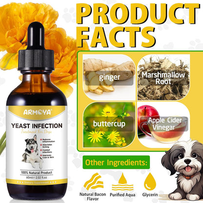 ARMOYA Natural Yeast Infection Treatment for Dogs - Itch & Inflammation Support - 60 ml