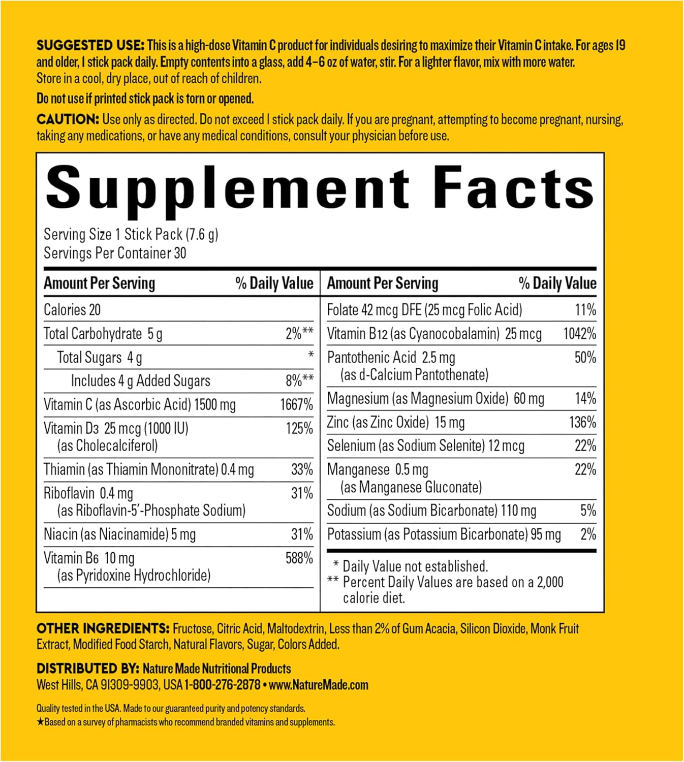 Nature Made Wellblends ImmuneMAX Fizzy Drink, Vitamin C 1500mg with Zinc 15mg, Vitamin D, Selenium, B Vitamins & Electrolyte Hydration Blend, 30 Sachets, Orange - görsel 7