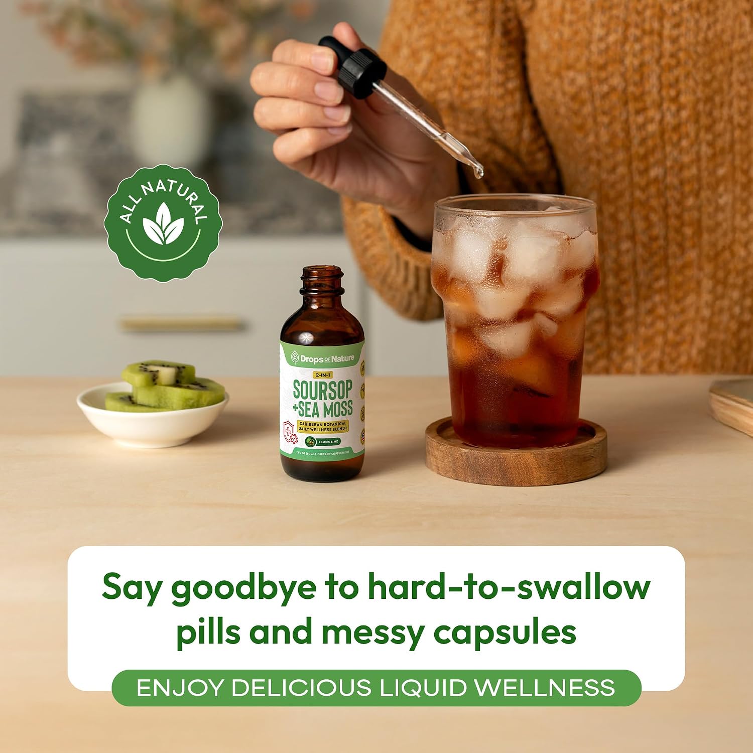 Drops Of Nature Soursop with Sea Moss Liquid Supplement – Concentrated Drops, Lemon and Lime, 60 ml - görsel 5